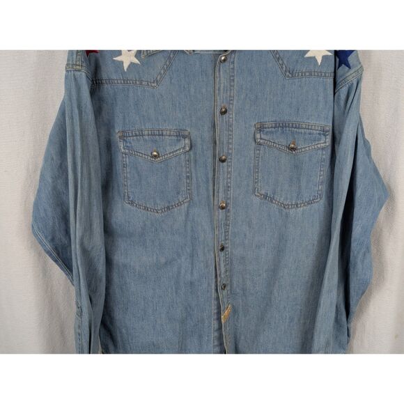 Vintage Jake Stewart Embroidered Stars & Boots Denim Button Up Shirt Size Medium - Picture 3 of 16